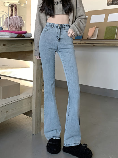 Sixsr High Waist Washed Flare Jeans, Slim Fitted Slant Pocket Stylist Denim Pants, Women's Denim Jeans & Clothing