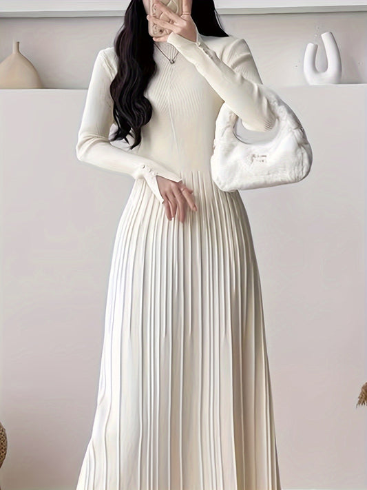 Sixsr Solid Sweater Maxi Dress, Elegant Mock Neck Long Sleeve Dress, Women's Clothing