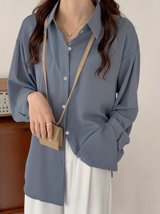 Sixsr Simple Button Front Shirt, Casual Solid Long Sleeve Shirt, Women's Clothing