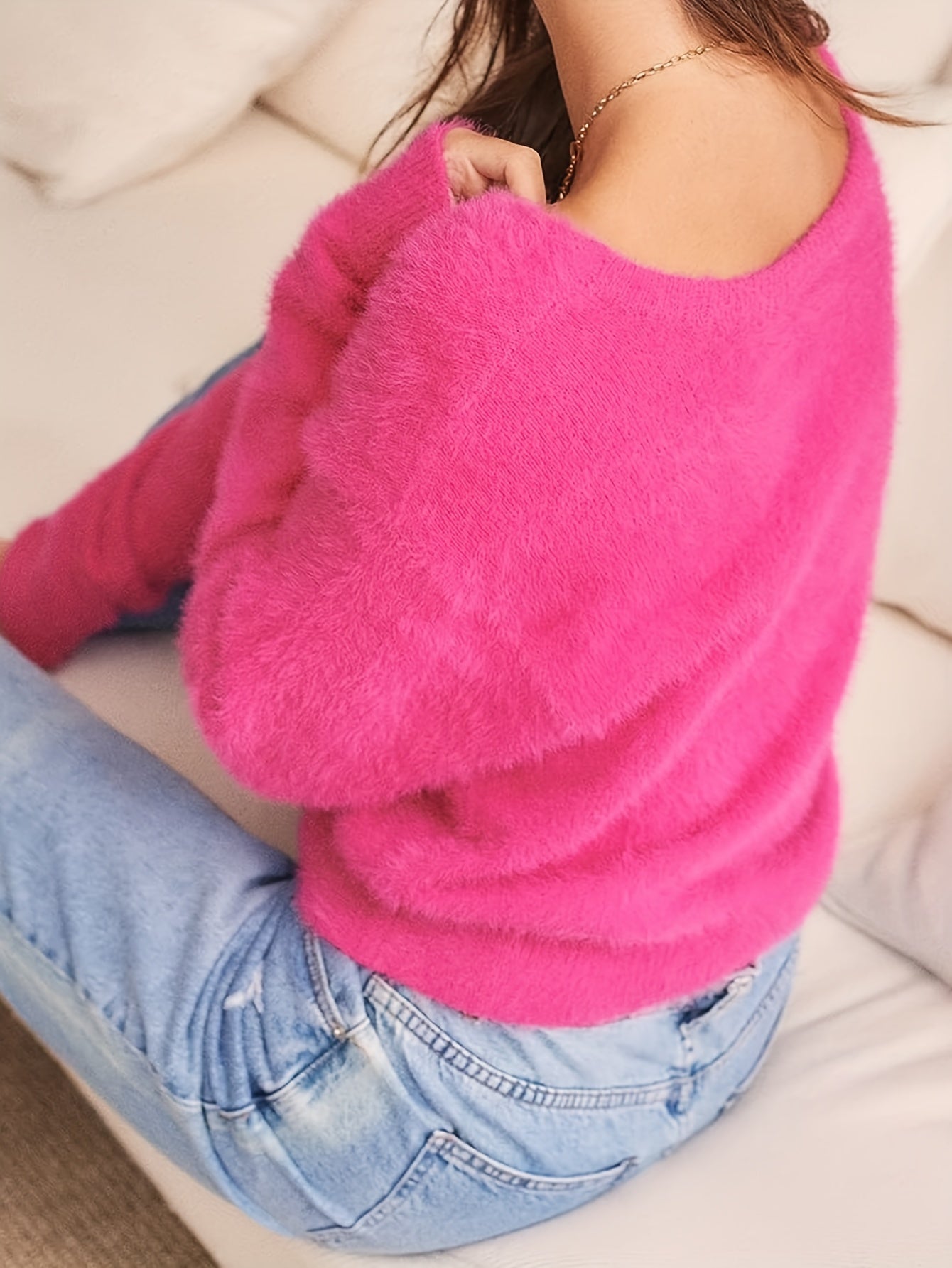 Sixsr Solid Button Down Fleece Knit Cardigan, Casual Long Sleeve Cozy Sweater, Women's Clothing