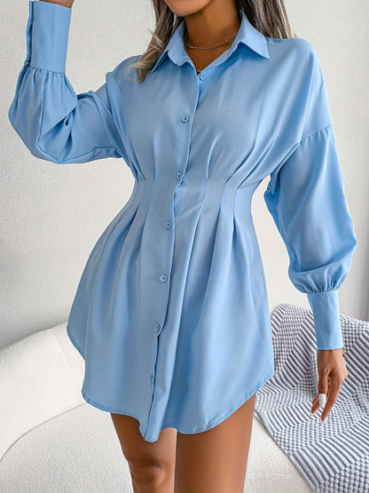 Sixsr Long Sleeve Mini Shirt Dress, Button Up Casual Dress For Fall & Spring, Women's Clothing