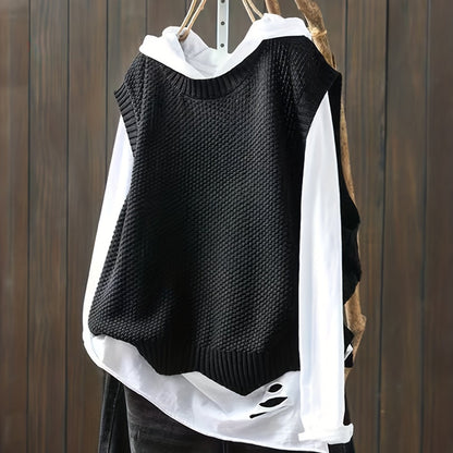 Sixsr Solid Crew Neck Knitted Vest, Casual Sleeveless Loose Sweater, Women's Clothing