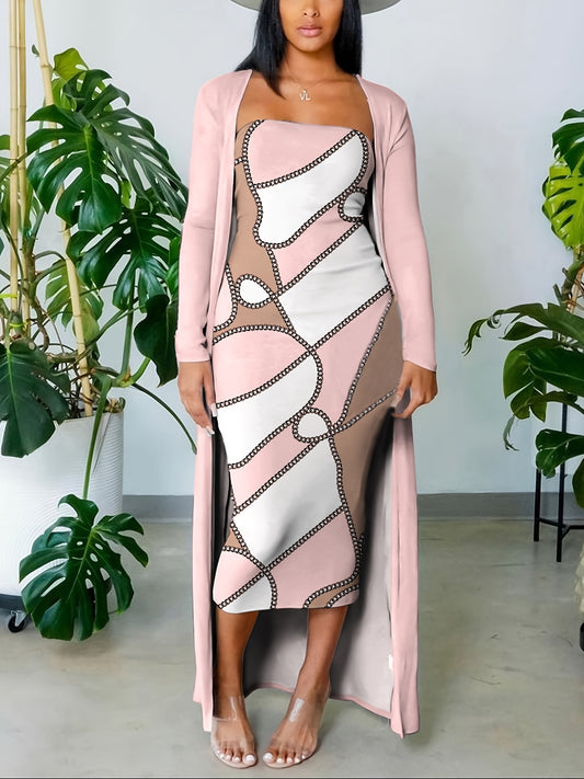 two-piece Women's Bodycon Dress and Long Sleeve Top Set - Stylish and Comfortable Women's Clothing