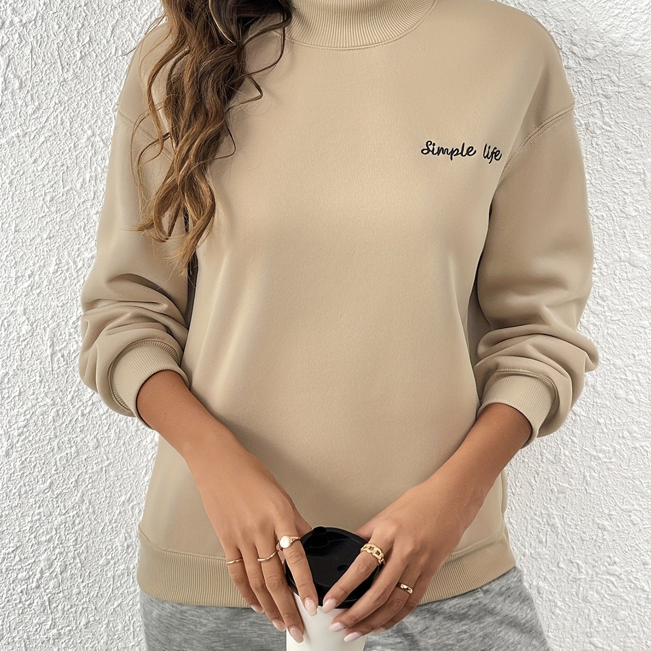 Sixsr Letter Print Drop Shoulder Pullover Sweatshirt, Casual Long Sleeve Crew Neck Sweatshirt For Fall & Winter, Women's Clothing