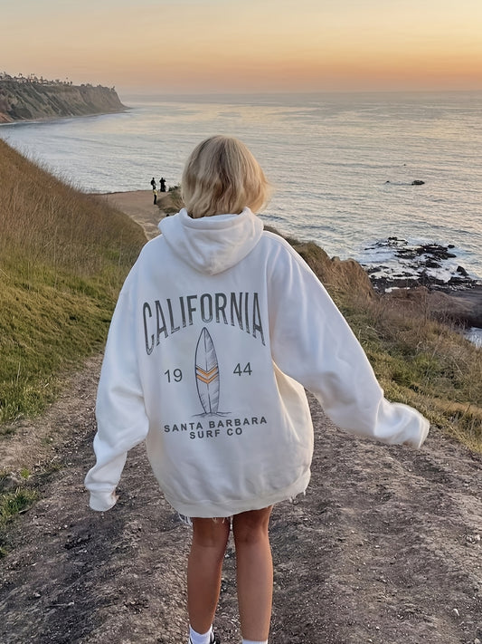 Sixsr California Print Kangaroo Pocket Hoodie, Casual Long Sleeve Hoodies Sweatshirt, Women's Clothing