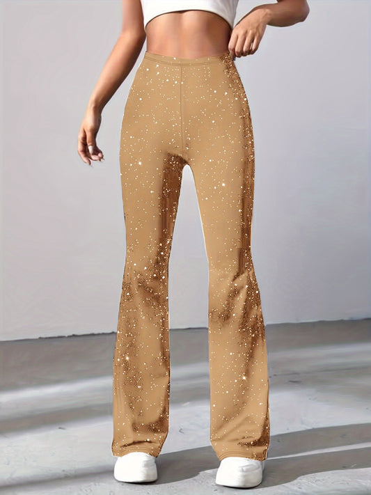 Sixsr High Waist Flared Leg Pants, Casual Long Length Pants For Spring & Fall, Women's Clothing