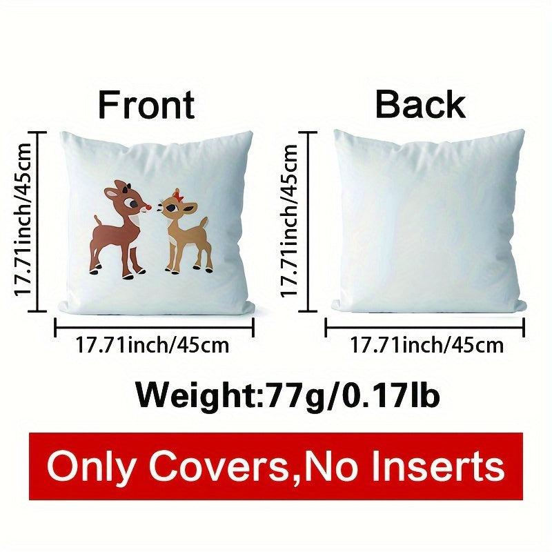 1pc Adorable Rudolph Velvet Cushion Cover - Square Pillowcase with Charming Printed Pattern, Soft Velvet Texture for Cozy Home Decor, Perfect Accent to Living Room, Bedroom, Office & Sofa (Pillow Insert Not Included)