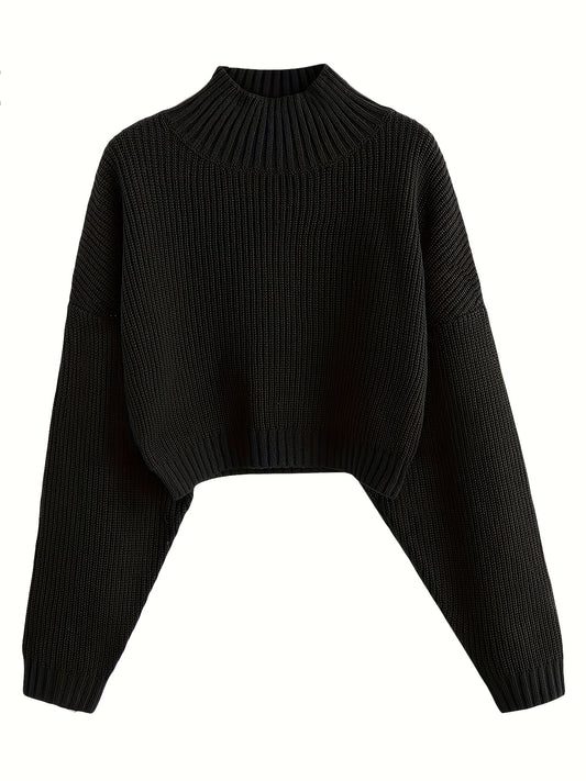 Sixsr Long Sleeve Drop Shoulder Sweater, Loose Solid Casual Sweater, Women's Clothing