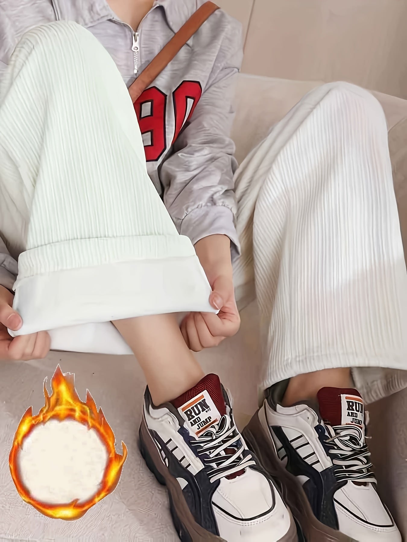 Sixsr Solid Fleece Straight Leg Pants, Casual High Waist Thermal Pants For Fall & Winter, Women's Clothing