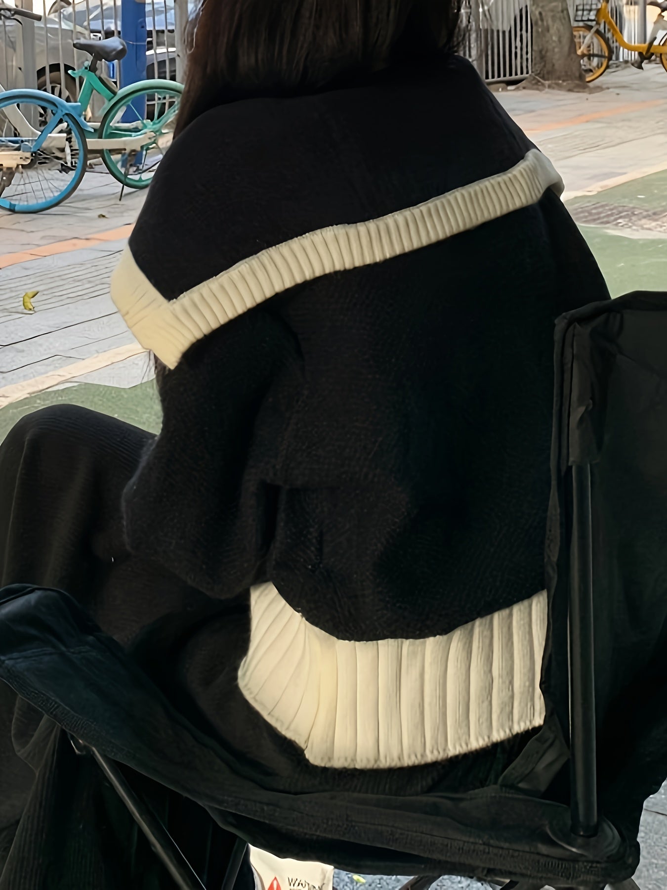 Sixsr Color Block Double Breasted Knit Cardigan, Casual Collared Long Sleeve Thick Sweater, Women's Clothing