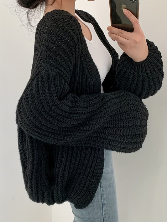 Sixsr Solid Ope Front Chunky Knit Cardigan, Casual Long Sleeve Loose Sweater, Women's Clothing
