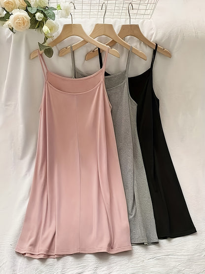 3 pack Women's Plus Size Summer Cami Dress Set - High Stretch, Plain Round Neck, Perfect for Casual and Formal Occasions