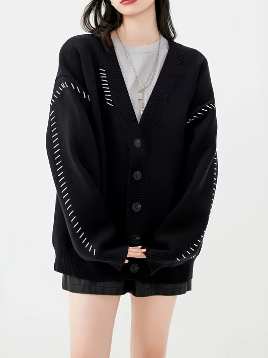 Sixsr Y2K Solid Button Front Cardigan, Casual Long Sleeve Cardigan For Spring & Fall, Women's Clothing