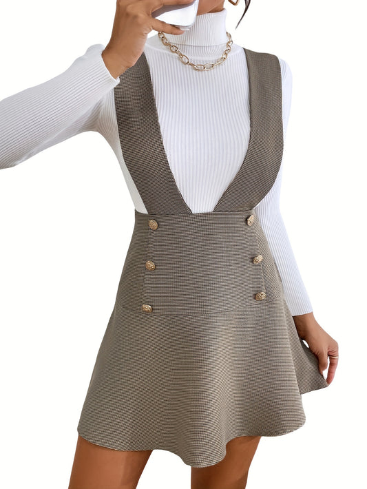 Sixsr Button Decor Suspender Skirt, Casual A-line Mini Skirt For Spring & Summer, Women's Clothing