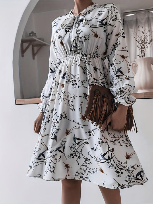 Sixsr Floral Print Tie Front Dress, Casual Long Sleeve Dress For Spring & Fall, Women's Clothing