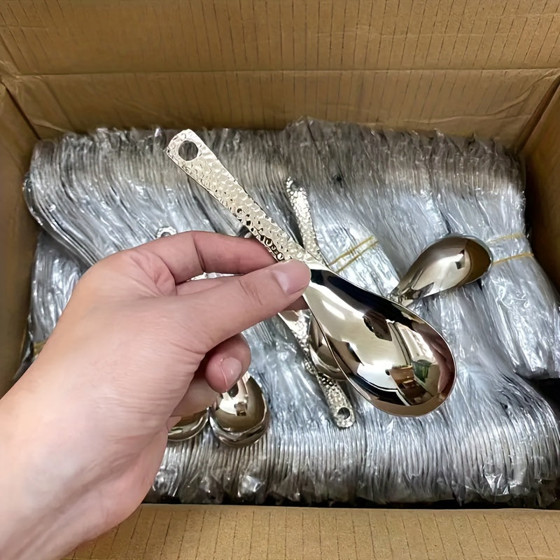 Hammered Texture Stainless Steel Spoons - 2 Pieces, 15cm/5.9in Length, Perfect for Home or Restaurant Use