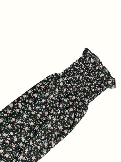 Sixsr Ditsy Floral Print Dress, Elegant Mock Neck Long Sleeve Ruffle Trim Dress, Women's Clothing