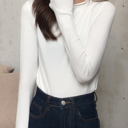 Sixsr Solid Mock Neck Knitted Top, Casual Long Sleeve Inner Wear Top, Women's Clothing