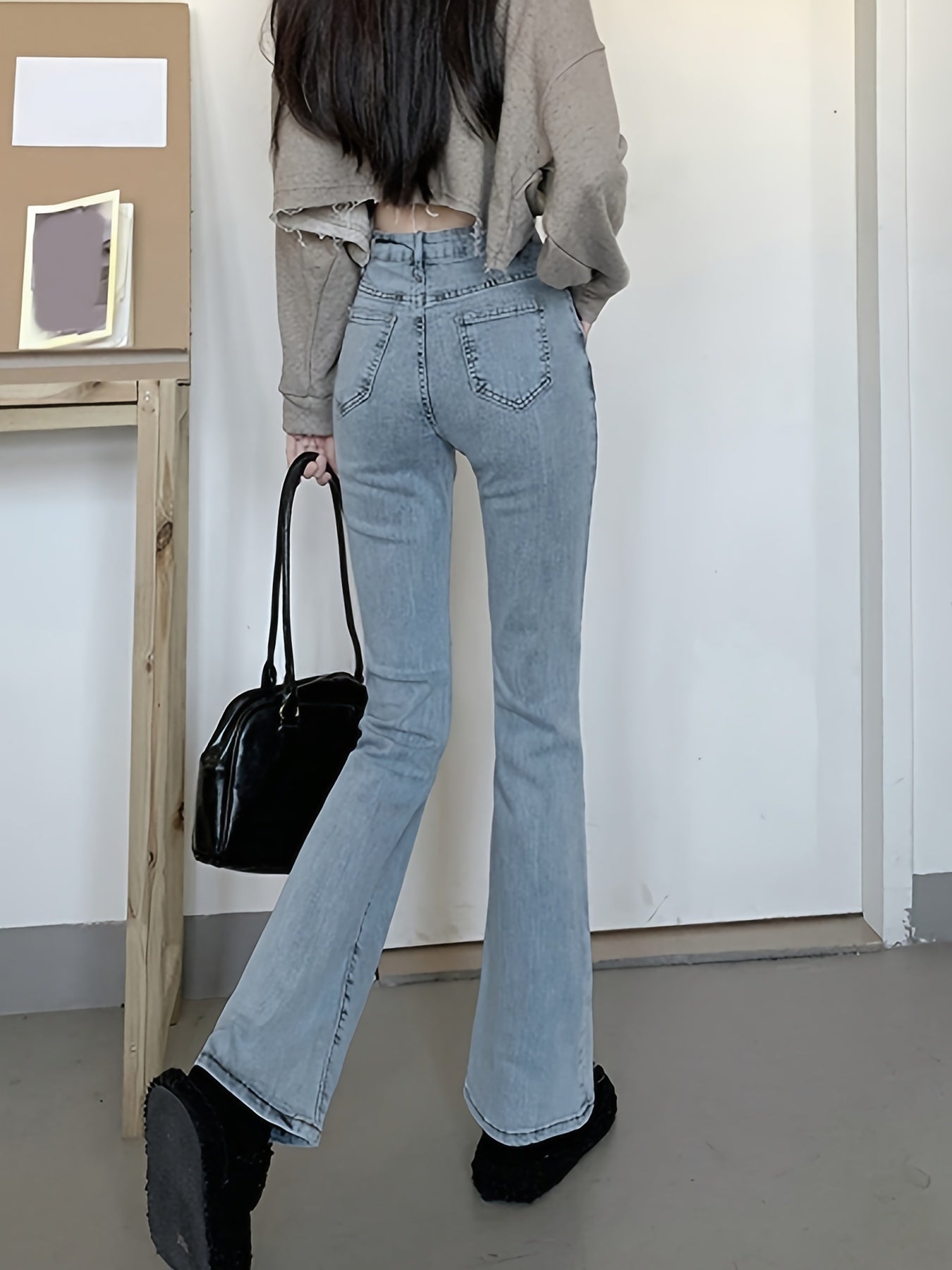 Sixsr High Waist Washed Flare Jeans, Slim Fitted Slant Pocket Stylist Denim Pants, Women's Denim Jeans & Clothing
