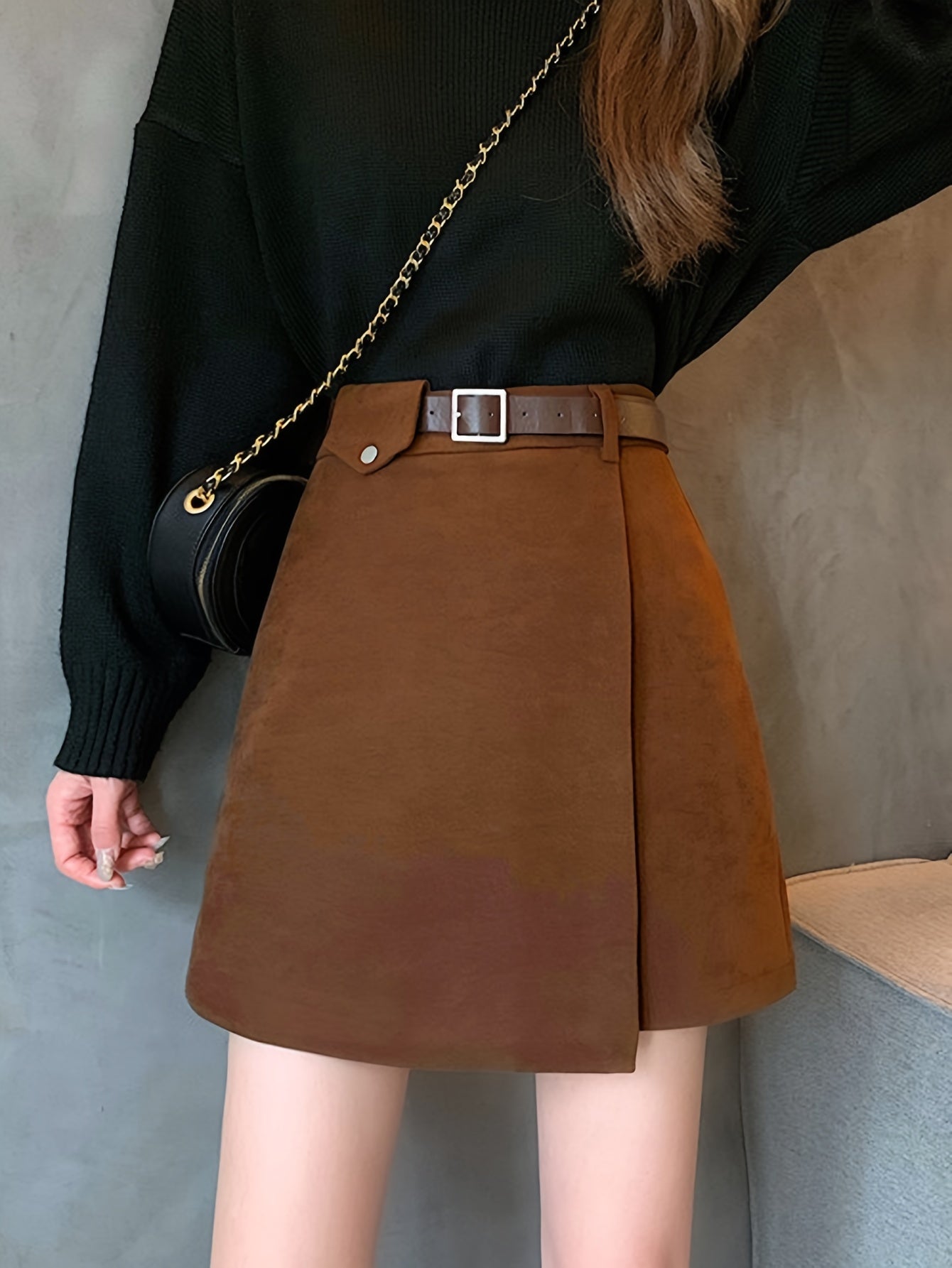 Sixsr Solid High Waist Versatile Skirt, Casual Mini Skirt For Fall & Winter, Women's Clothing