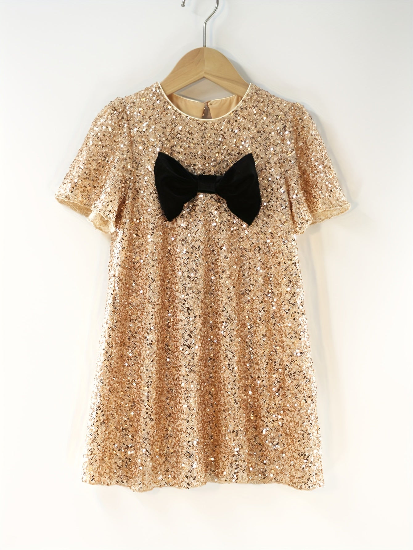 Cute Girls Sequin Bow Decor Short Sleeve Dress For Summer Party Performance Gift