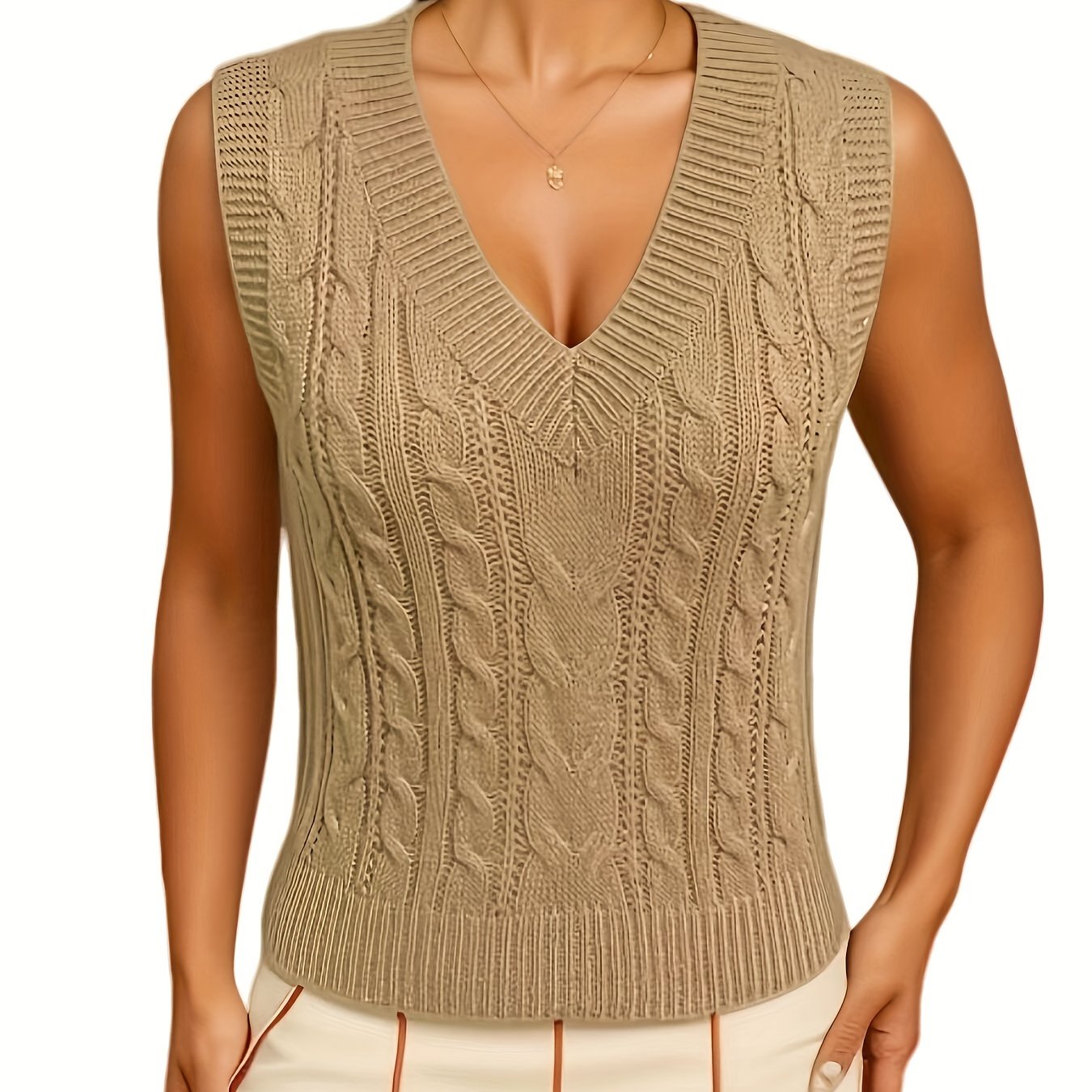 Sixsr Solid V Neck Sweater Vest, Elegant Sleeveless Sweater For Spring & Fall, Women's Clothing