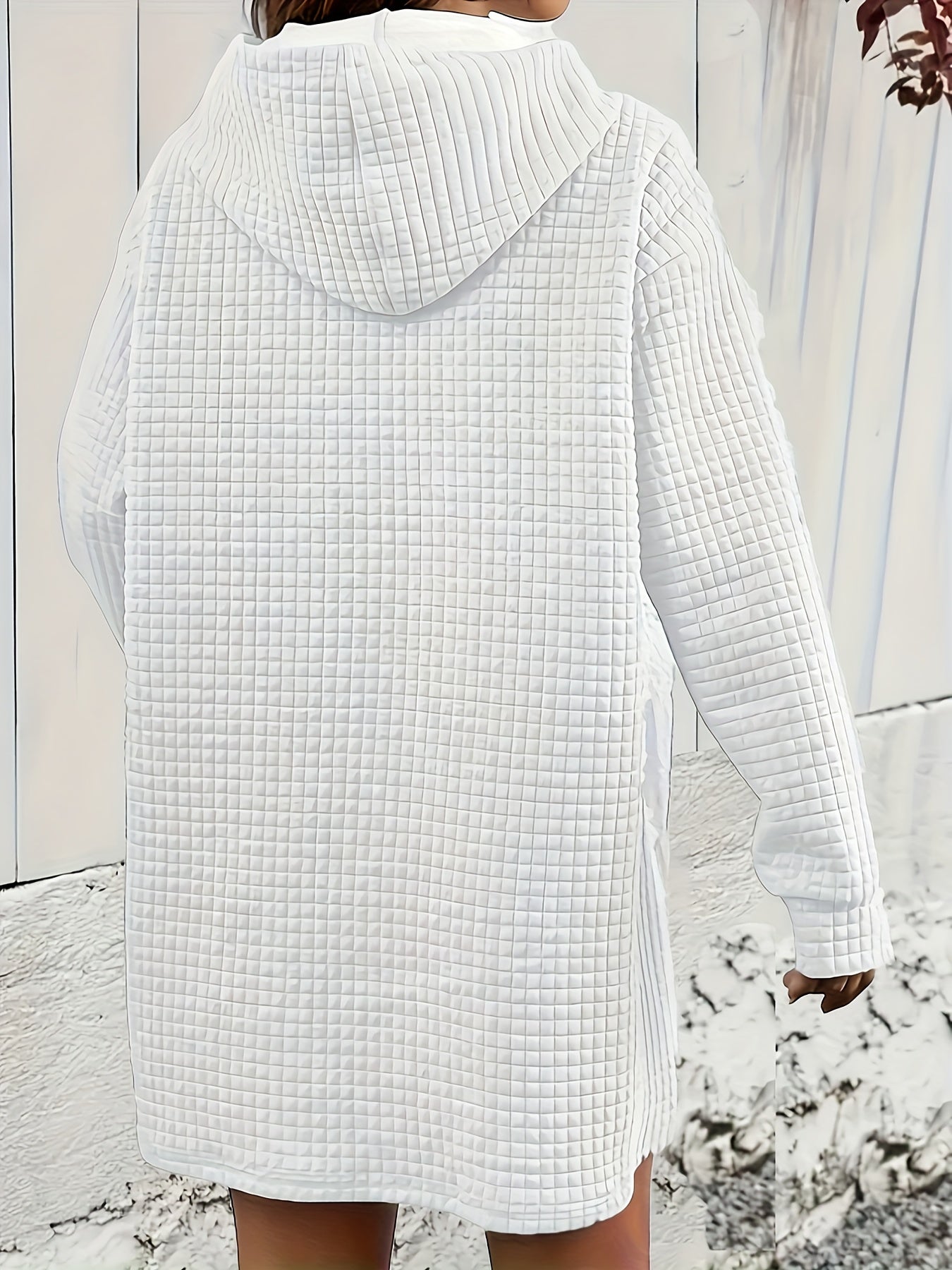 Sixsr Textured Drawstring Dress, Casual Hooded Long Sleeve Kangaroo Pocket Dress, Women's Clothing