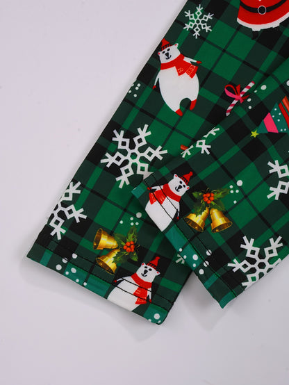 Cozy Christmas Plaid Print Youngsters' Pajama Set - Flame-Resistant, Soft Knit Fabric with Long Sleeve Top & Pants for Boys and Girls