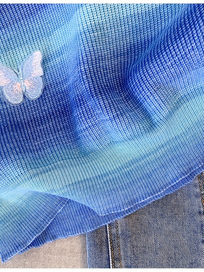 Sixsr Butterfly Pattern Gradient Knitted Cami Top, Casual V Neck Summer Sleeveless Top, Women's Clothing