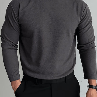 Sixsr Solid Comfy Men's Slim Fit Knitted Long Sleeve Turtleneck Bottoming Shirt, Men's Fleece Warm Top, Fall Winter