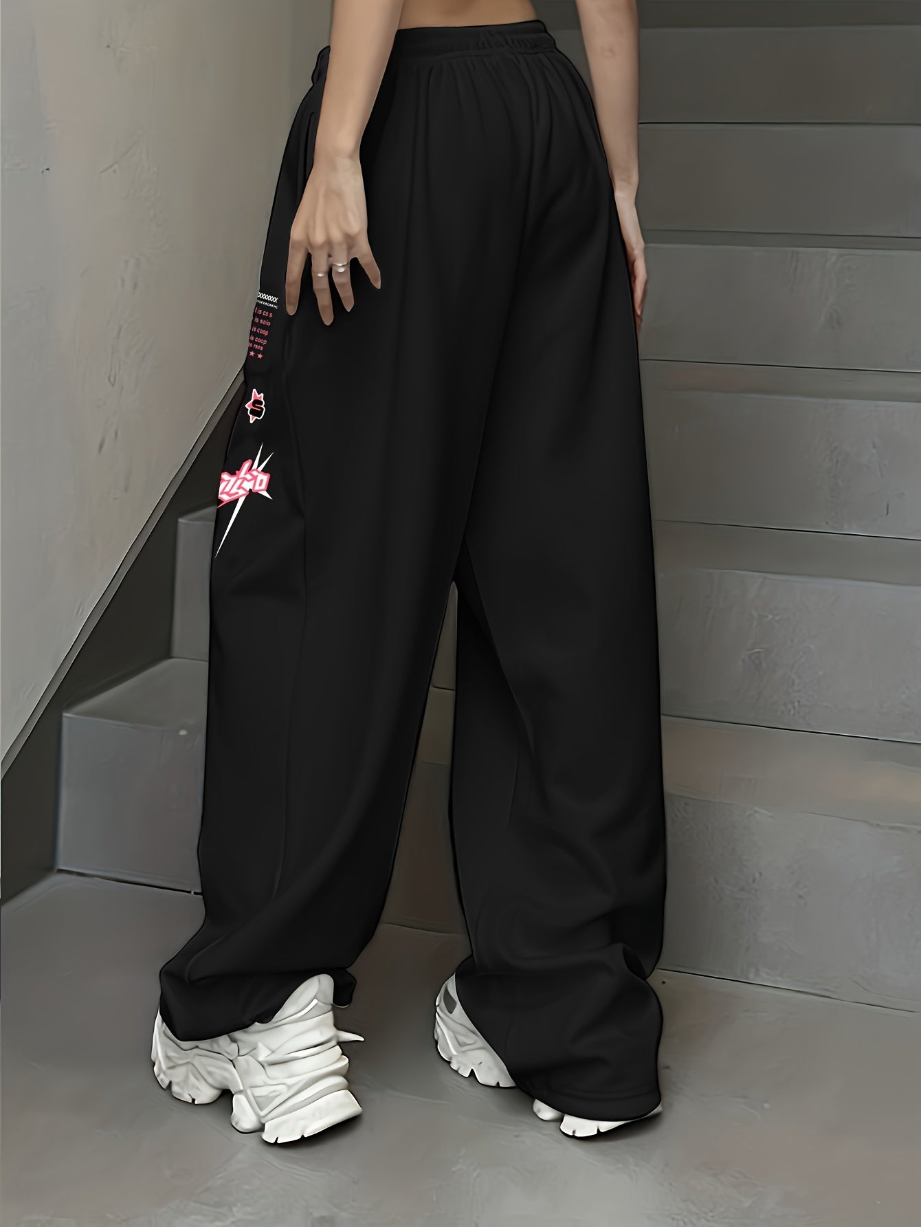 Sixsr Letter Print Drawstring Waist Loose Pants, Casual Hip-hop Streetwear Pants, Women's Clothing