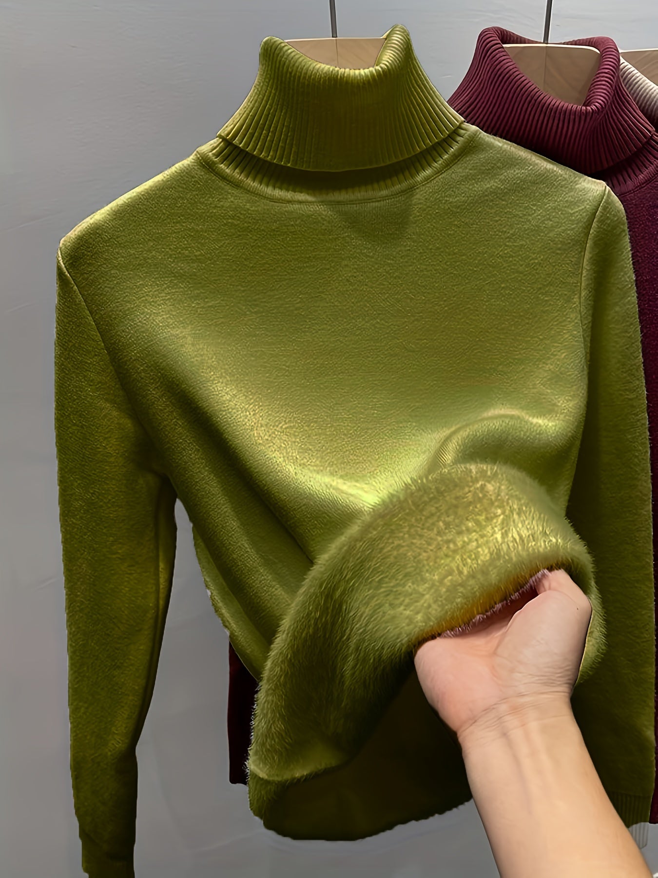 Sixsr Solid Turtle Neck Fleece Pullover Sweater, Elegant Long Sleeve Slim Thermal Sweater, Women's Clothing