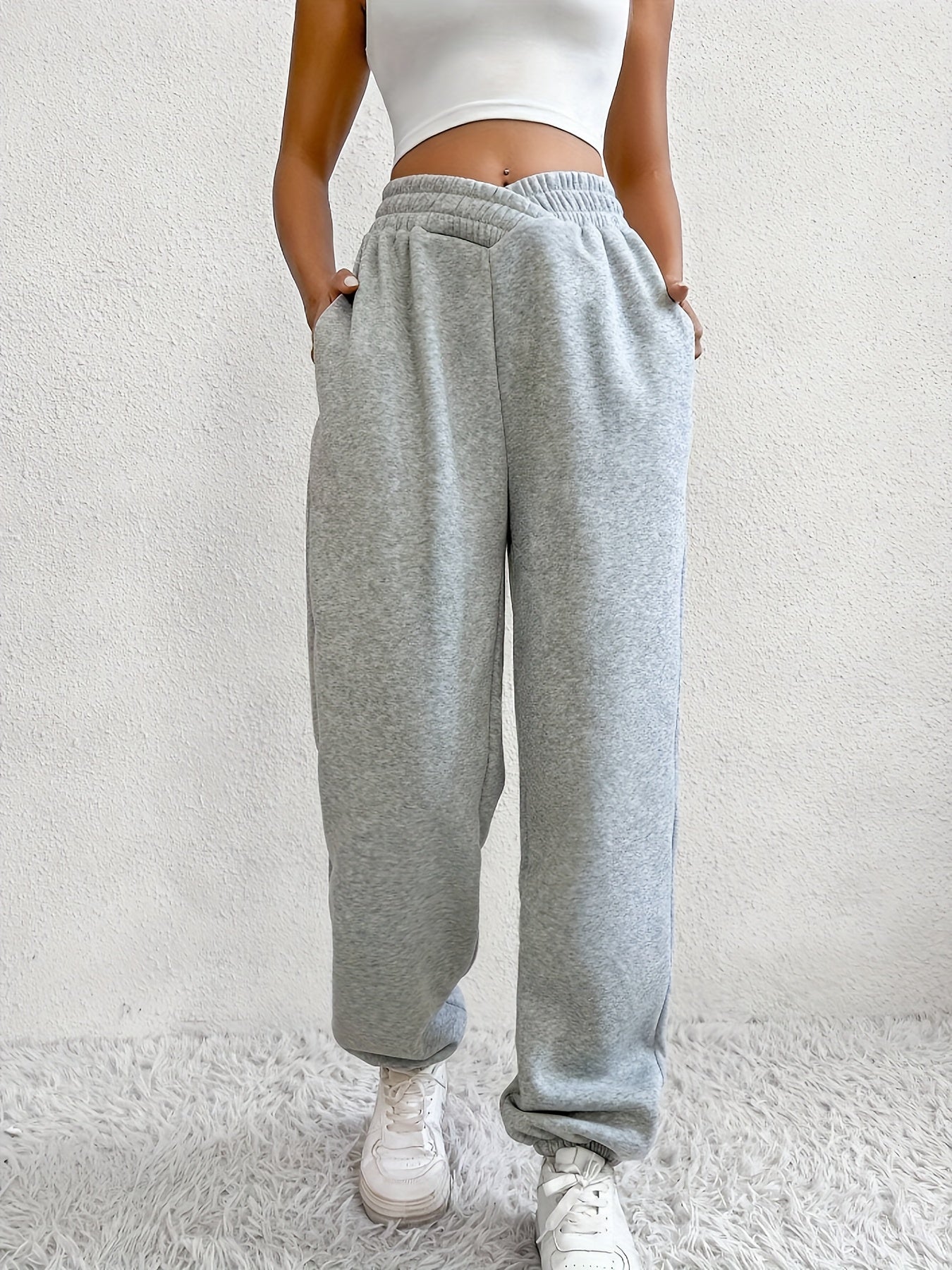 Sixsr Solid Loose Basic Jogger Sweatpants, Versatile Comfy Pants For Fall & Winter, Women's Clothing