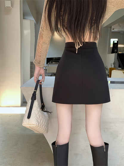 Sixsr  Solid High Waist Split Skirt, Casual Ruched A Line Mini Skirt, Women's Clothing