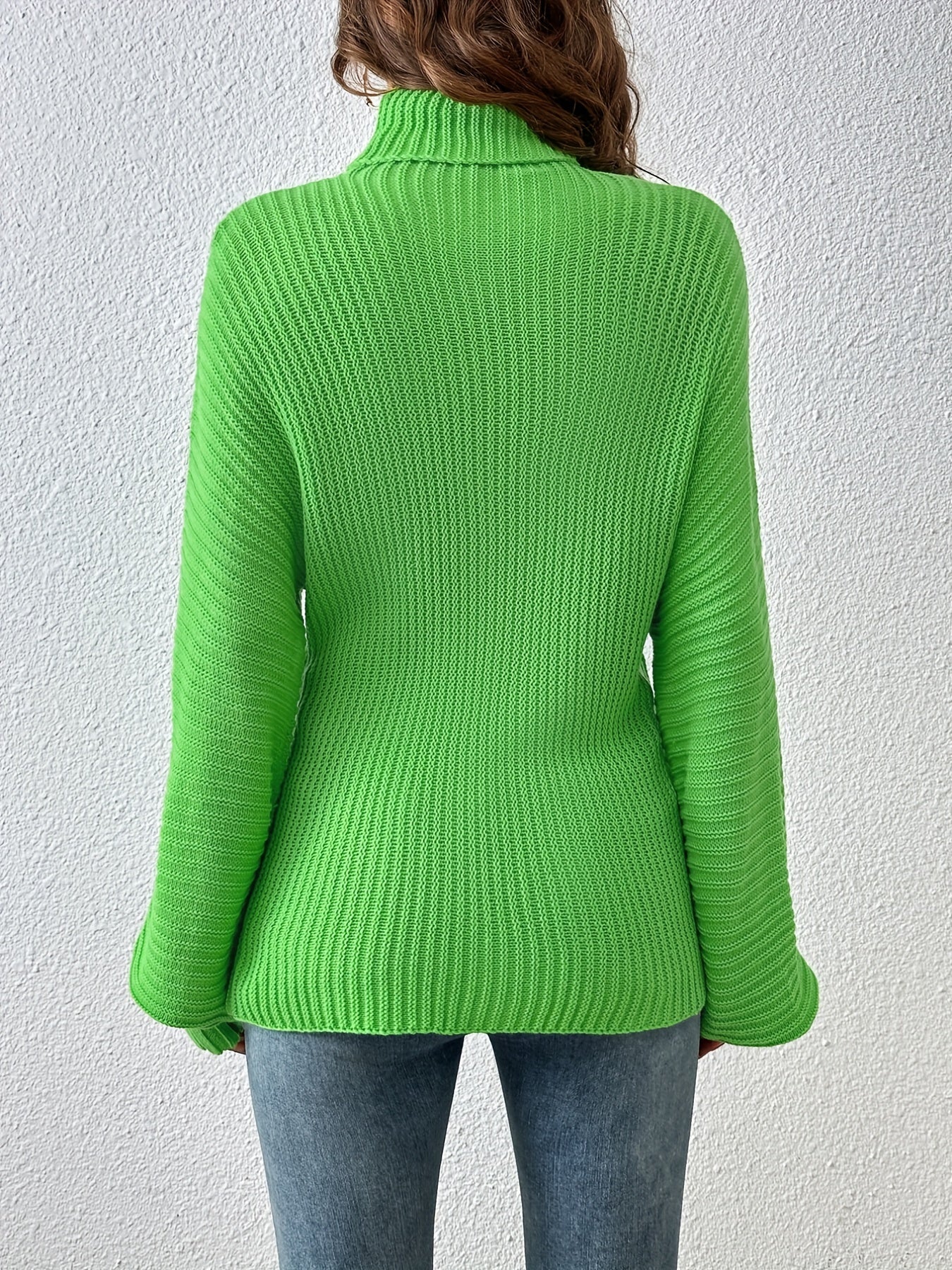 Women's Sweater Casual Turtleneck Twist Rib Green Long Sleeve Loose Fall Winter Sweater