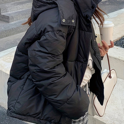 Sixsr Zip Up Hooded Warm Coat, Casual Solid Long Sleeve Winter Outerwear, Women's Clothing