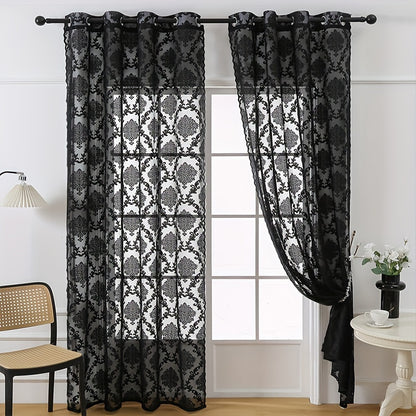 1PC Exquisite Lace Flower Embroidered Grommet Top Curtain - Elevate Your Living Room, Bedroom, or Office with Elegant Home Decor - Easy to Hang, Durable, and Versatile