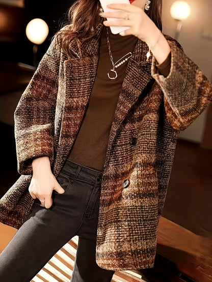 Sixsr Notched Collar Double-breasted Blazer, Elegant Long Sleeve Coat For Office & Work, Women's Clothing