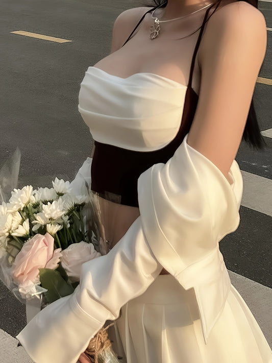 Sixsr Faux Twinset Halter Neck Top, Y2K Color Block Crop Halter Top For Summer, Women's Clothing