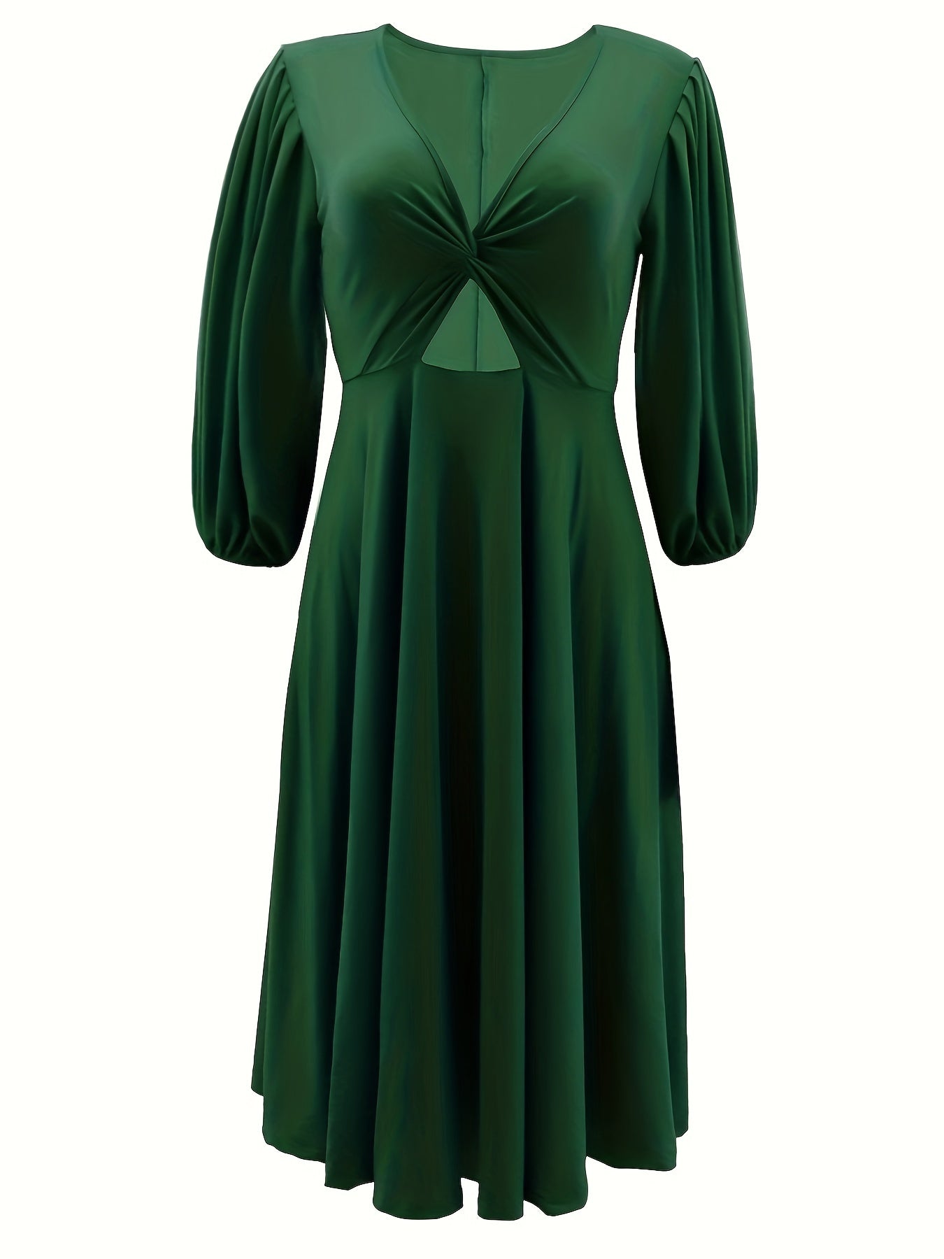 Sixsr Lantern Sleeve V Neck Midi Dress, Party Casual Dress For Spring & Fall, Women's Clothing