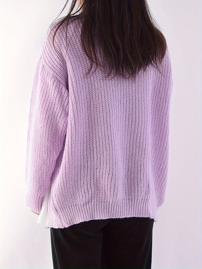 Sixsr Color Block Rib Knit Cradigan, Casual Long Sleeve Scollop Trim Sweater, Women's Clothing