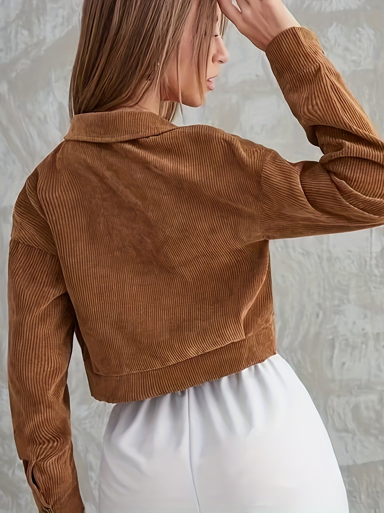 Sixsr Corduroy Button Front Jacket, Casual Long Sleeve Outwear For Fall & Winter, Women's Clothing