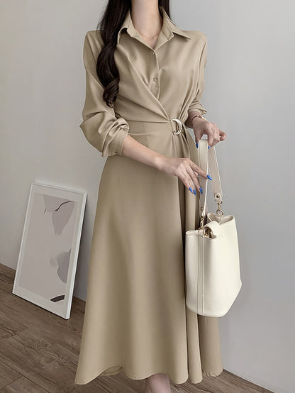 Sixsr A-line Button Front Dress, Elegant Long Sleeve Dress For Spring & Fall, Women's Clothing