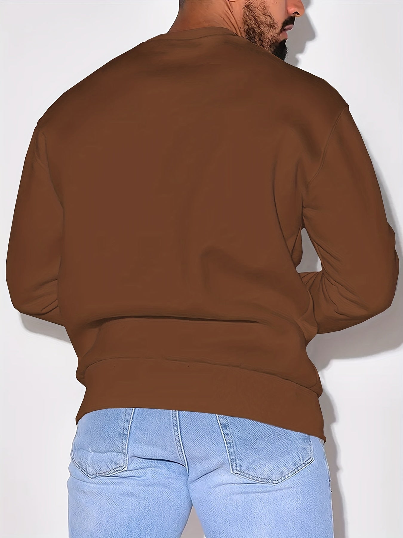 Sixsr Basic Solid Color Sweatshirt, Men's Casual Graphic Design Slightly Stretch Crew Neck Pullover Sweatshirt For Autumn Winter