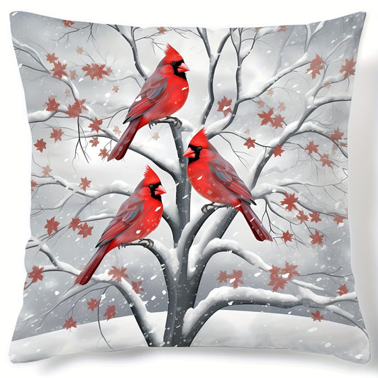 Christmas Charm Pillow Cover 17.7" - Festive Tree, Snowman & Bird Design | Soft Polyester, Zip Closure | Perfect for Sofa & Bedroom Decor, Christmas Decor