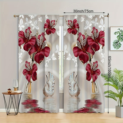 2pcs Floral Printed Curtains, Rod Pocket Window Drapes, Window Treatments For Bedroom Living Room, Home Decoration, Room Decoration