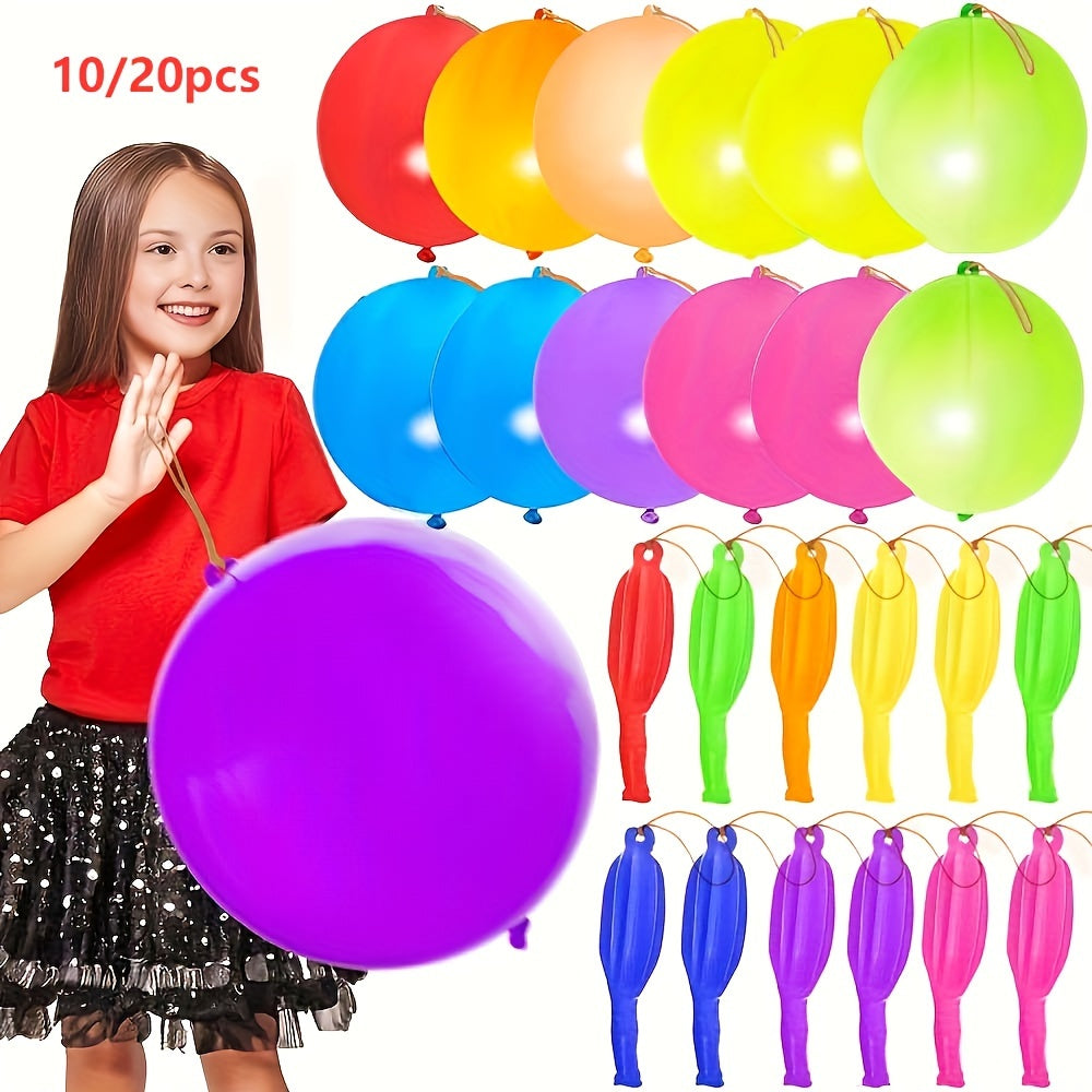 10/20pcs Heavy Duty Punch Balloons, Party Favors, Bounce Balloons With Rubber Band Handle For Birthday Party Decor, Holiday Accessory, Party Pack, Outdoor Toys, Christmas, Halloween, Thanksgiving Decor