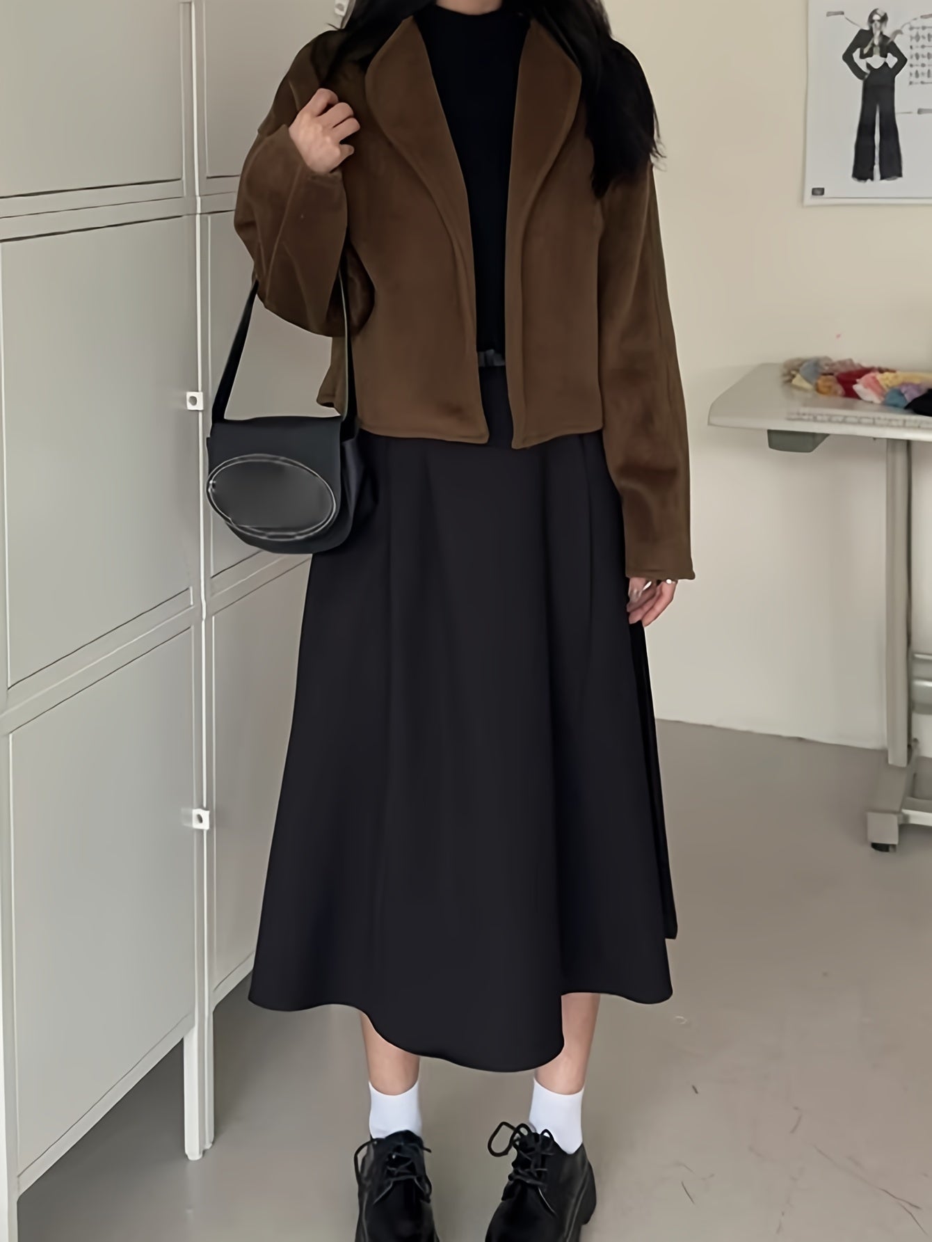 Sixsr Solid Open Front Coat, Casual Long Sleeve Stylish Outerwear, Women's Clothing