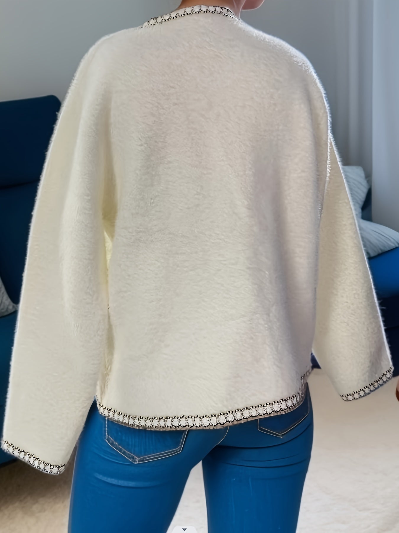 Sixsr Contrast Trim Button Down Knit Cardigan, Elegant Long Sleeve Cozy Sweater, Women's Clothing