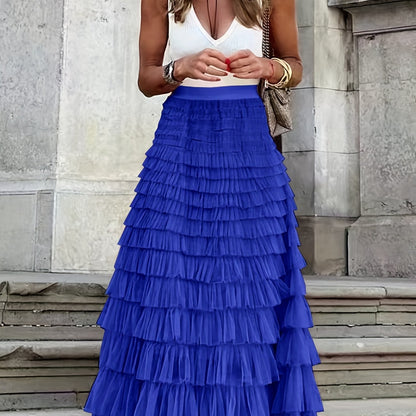 Boho Mesh Layered Hem Skirt - High Waist Women's Clothing for a Chic and Comfortable Look